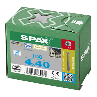 Product afbeelding voor Spax Gevelschroef 4x40/24mm Lenskop 6mm TX-15 RVS A2 100st