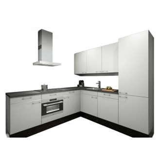 Product afbeelding voor Procasa Hoekkeuken Compleet 245x245cm Wit Met 5 Inbouwapparaten, Hoge Kast Met Koelvriescombinatie Rechts, Vaatwasser, Combi Magnetron, Inductie Kookplaat En Afzuigkap