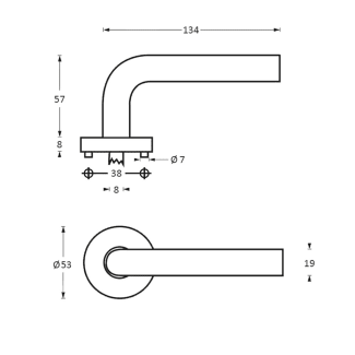 Product afbeelding voor Intersteel Deurkruk Half Rond/90Gr Op Rozet 53x8mm Rond Verdekt Met Nokken RVS