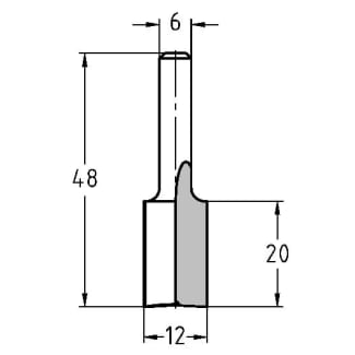 Product afbeelding voor Trasco Groeffrees Hardmetaal 12x20x48mm Aansluiting 6mm