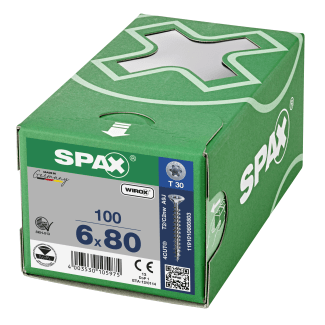 Product afbeelding voor Spax Spaanplaatschroef 6x80/61mm Platkop TX-30 Verzinkt 100st