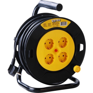 Product afbeelding voor Vetec Kabelhaspel Met 4 Contactdozen 3x1.5mm² Kabellengte 50m H05VV-F Zwart/Geel