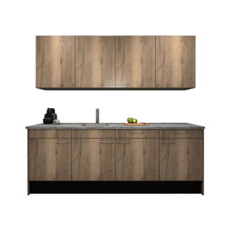 Product afbeelding voor Procasa Keuken 240cm Compleet Mountain Oak Spoelbak Links Uit Midden Met Inbouwkoelkast Links