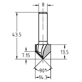 Product afbeelding voor Trasco V-Groeffrees Hardmetaal 14mm Aansluiting 8mm