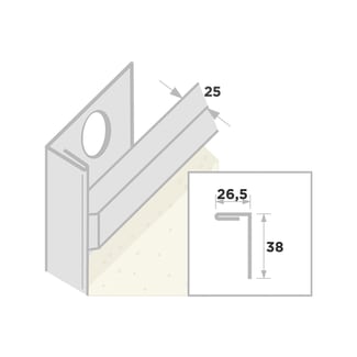 Product afbeelding voor Ripstaal Stucstopprofiel 1136 300cm 26,5mm Aluzink