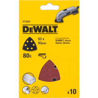 Product afbeelding voor DeWALT Deltaschuurpapier DT3092QZ K80 93mm Driehoekig 10st