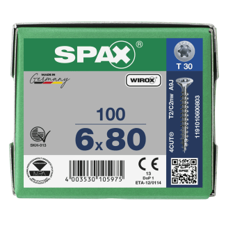 Product afbeelding voor Spax Spaanplaatschroef 6x80/61mm Platkop TX-30 Verzinkt 100st