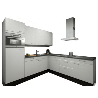 Product afbeelding voor Procasa Hoekkeuken Compleet 245x245cm Wit Met 5 Inbouwapparaten, Hoge Kast Met Koelkast Nis 103 En Combi Magnetron Nis 45 Links, Vaatwasser, Inductie Kookplaat En Afzuigkap