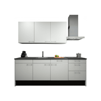 Product afbeelding voor Procasa Keuken 240cm Compleet Wit Spoelbak Links Uit Midden Met 3 Inbouw Apparaten Koelkast, Inductie Kookplaat En Afzuigkap