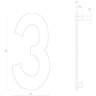 Product afbeelding voor Intersteel Huisnummer 3 150x3mm RVS Zwart