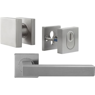 Product afbeelding voor Skantrae Hang&Sluitwerkpakket 54 201-211 L1 RVS Harper 1/2 Deurkruk Dunant Knop Pallas Rozet Vierkant Kerntrekbeveiliging Meerpuntssluiting En 4x AXA Scharnier