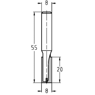 Product afbeelding voor Trasco Groeffrees Hardmetaal 8x20/55mm Aansluiting 8mm