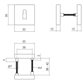 Product afbeelding voor Intersteel Sleutelrozet Vierkant 55x55x10mm Aluminium Zwart 1 Paar