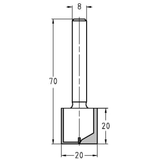 Product afbeelding voor Trasco Groeffrees Hardmetaal 20x20/70mm Aansluiting 8mm