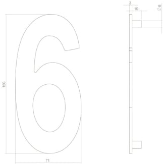 Product afbeelding voor Intersteel Huisnummer 6 150x3mm RVS Zwart