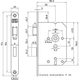 Product afbeelding voor Nemef Dag- En Nachtslot 1266/17 50mm RVS Draairichting 1+3