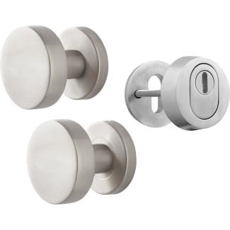 Product afbeelding voor Skantrae Hang&Sluitwerkpakket 52 231 R2 RVS Malva 1/2 Knopkruk Musca Knop Juno Rozet Rond Kerntrekbeveiliging Meerpuntssluiting En 4x AXA Scharnier