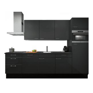 Product afbeelding voor Procasa Keuken 300cm Compleet Dark Grey Met 5 Inbouwapparaten Hoge Kast Met Koelkast Nis 103 En Combi Magnetron Nis 45 Rechts Vaatwasser Inductie Kookplaat En Afzuigkap