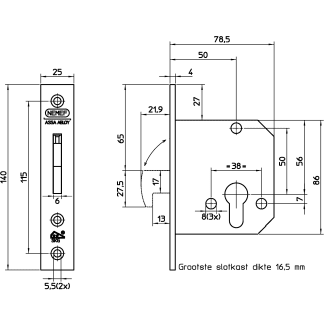 Product afbeelding voor Nemef Veiligheidsbijzetslot 4208/17 50mm SKG2