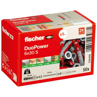 Product afbeelding voor Fischer Universeelplug DuoPower 6x30mm Nylon Met Schroef 50st 535459