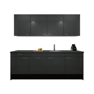 Product afbeelding voor Procasa Keuken 240cm Compleet Dark Grey Spoelbak Rechts Uit Midden Met 2 Inbouwapparaten Koelkast Rechts, Vaatwasser