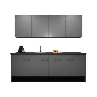 Product afbeelding voor Procasa Keuken 240cm Compleet Grey Spoelbak Links Uit Midden Met 2 Inbouwapparaten, Koelkast Links En Geintegreerde Vaatwasser