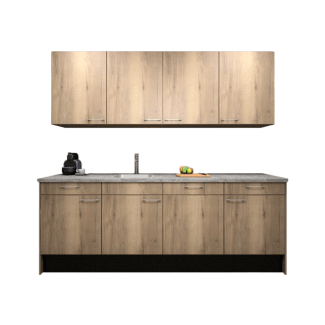 Product afbeelding voor Procasa Keuken 240cm Compleet Mountain Oak Spoelbak Links Uit Midden Met Geintegreede Vaatwasser