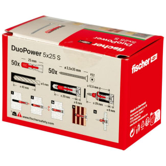 Product afbeelding voor Fischer Universeelplug DuoPower 5x25mm Nylon Met Schroef 50st 535458
