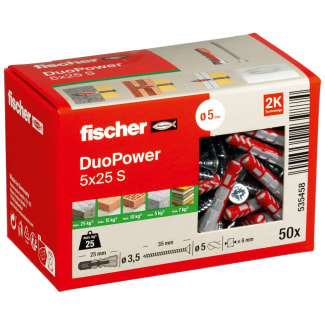 Product afbeelding voor Fischer Universeelplug DuoPower 5x25mm Nylon Met Schroef 50st 535458