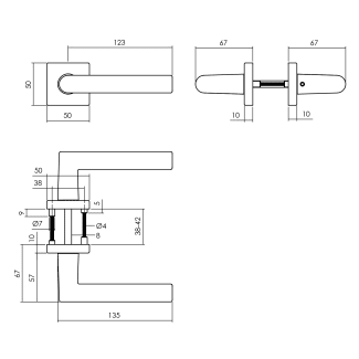 Product afbeelding voor Intersteel Deurkruk Broome Met Rozet 1 Paar 55x55x10mm 7mm Nokken Alu/Zwart