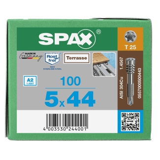 Product afbeelding voor Spax Vlonderschroef 5x44/18mm Cilinderkop TX-25 RVS A2 100st