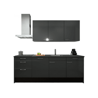 Product afbeelding voor Procasa Keuken 240cm Compleet Dark Grey Spoelbak Rechts Uit Midden Met 3 Inbouwapparaten Vaatwasser Inductie Kookplaat En Afzuigkap