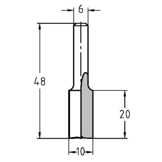 Product afbeelding voor Trasco Groeffrees Hardmetaal 10x20/48mm Aansluiting 6mm