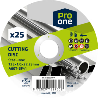 Product afbeelding voor ProOne Doorslijpschijf A60T-BF41 125x22,23x1mm Staal/Inox 25st