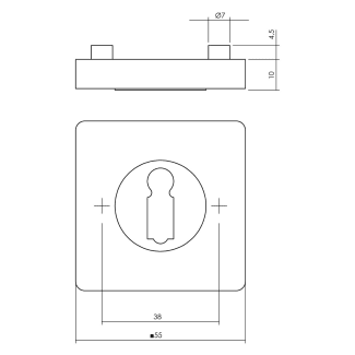 Product afbeelding voor Intersteel Sleutelrozet Vierkant 55x55x10mm Zamak Antracietgrijs 1 Paar