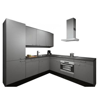 Product afbeelding voor Procasa Hoekkeuken Compleet 245x245cm Grey Met 5 Inbouwapparaten, Hoge Kast Met Koelvriescombinatie Links, Vaatwasser, Combi Magnetron, Inductie Kookplaat En Afzuigkap