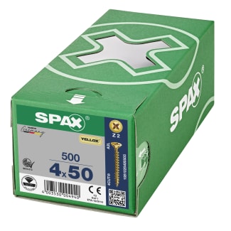 Product afbeelding voor Spax Spaanplaatschroef 4x50/45mm Platkop/Kruiskop PZ-2 Geel Verzinkt 500st