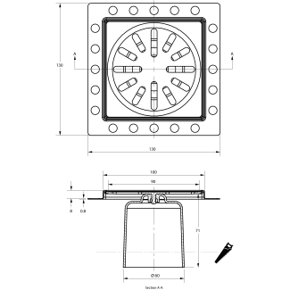 Product afbeelding voor RVS Renovatieput 100x100mm Inclusief Reukslot 60mm Inbouwdiepte 8mm