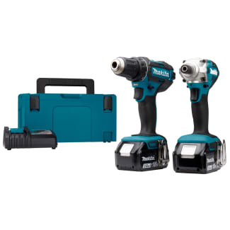 Product afbeelding voor Makita Accu Combiset DLX2339J 18V 2x3Ah DDF482 DRD156 Snellader In M-Box