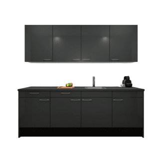 Product afbeelding voor Procasa Keuken 240cm Compleet Dark Grey Spoelbak Rechts Uit Midden Met Inbouwkoelkast Rechts