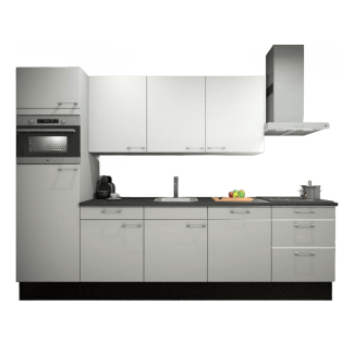 Product afbeelding voor Procasa Keuken 300cm Compleet Wit Met 5 Inbouwapparaten Hoge Kast Met Koelkast En Combi Magnetron Links, Vaatwasser, Inductie Kookplaat En Afzuigkap