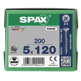 Product afbeelding voor Spax Spaanplaatschroef 5x120/69mm Platkop/Kruiskop PZ-2 Verzinkt 200st