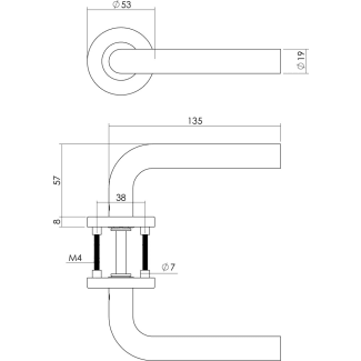 Product afbeelding voor Intersteel Deurkruk Recht Op Rozet 53x8mm Verdekt Rond Verdekt Met Nokken RVS