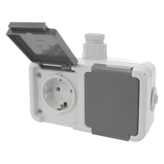 Product afbeelding voor PEHA Contactdoos Opbouw 2-Voudig Horizontaal Randaarde Spatwaterdicht Wartel M20 Grijs