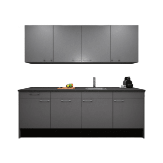 Product afbeelding voor Procasa Keuken 240cm Compleet Grey Spoelbak Rechts Uit Midden Met 2 Inbouwapparaten, Koelkast Rechts, Vaatwasser