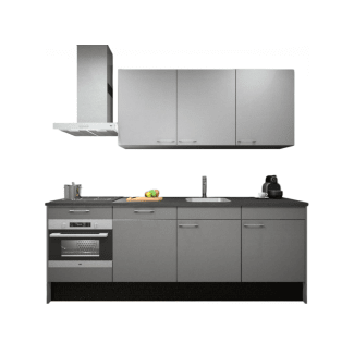Product afbeelding voor Procasa Keuken 240cm Compleet Grey Spoelbak Rechts Uit Midden Met 5 Inbouwapparaten, Koelkast Rechts, Vaatwasser, Combi Magnetron, Inductie Kookplaat En Afzuigkap
