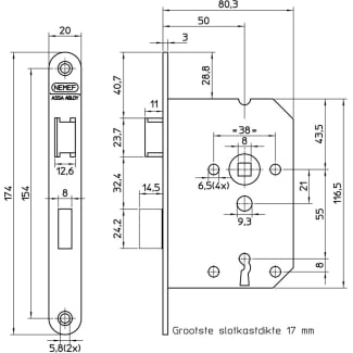 Product afbeelding voor Nemef Dag- En Nachtslot 1266/4 SL56 Doornmaat 50mm Staal Gelakt 10st