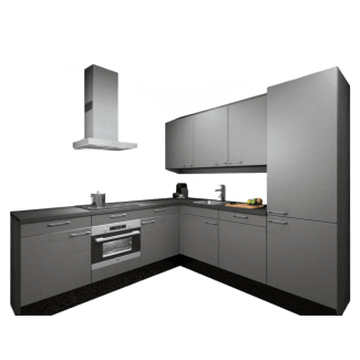 Product afbeelding voor Procasa Hoekkeuken Compleet 245x245cm Grey Met 5 Inbouwapparaten, Hoge Kast Met Koelvriescombinatie Rechts, Vaatwasser, Combi Magnetron, Inductie Kookplaat En Afzuigkap