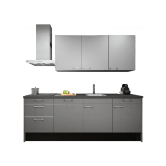 Product afbeelding voor Procasa Keuken 240cm Compleet Grey Spoelbak Rechts Uit Midden Met 3 Inbouwapparaten, Vaatwasser Inductie Kookplaat En Afzuigkap