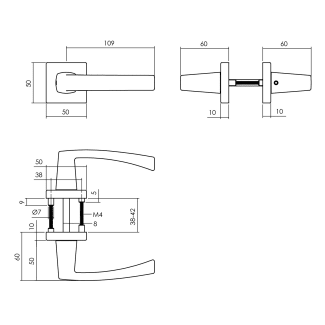 Product afbeelding voor Intersteel Deurkruk Moora Met Rozet 1 Paar 55x55x10mm 7mm Nokken Alu/Zwart